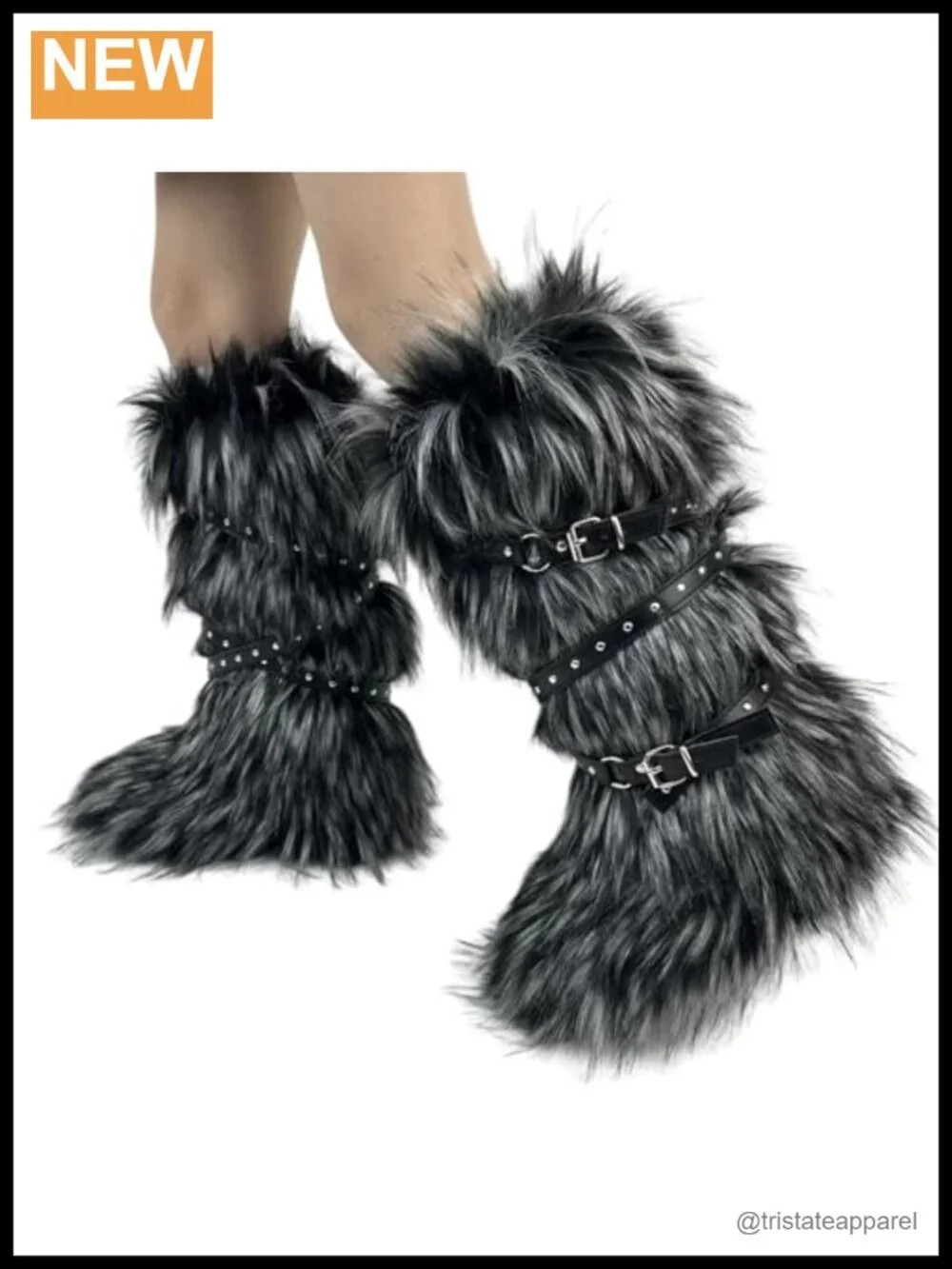 Faux Fur Knee High Boots Women Winter Y2K Fluffy Snow Boots Slip On